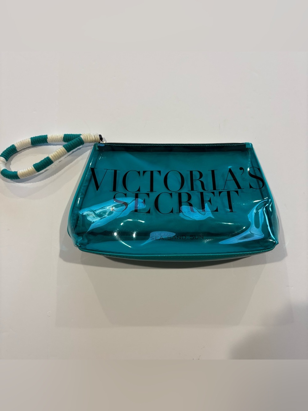Victoria’s Secret Sea Sand Sun Teal Clear PVC Beach Wet Bag Wristlet Pouch